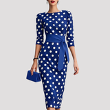 Women's Belted Polka Dot Midi Dress