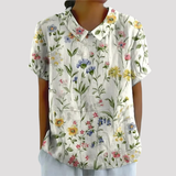 Women's Floral Short Sleeve Linen Shirt
