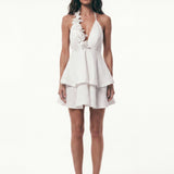 Amysaint - Marcella Halter Ruffled Mini Dress In White