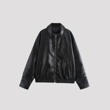Women's Oversized Faux Leather Zip Up Bomber Jacket