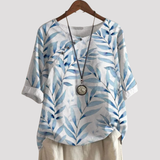 Women's Botanical Print Relaxed Fit Linen Shirt