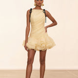 Laleh Ruffled Lace-Up Mini Dress In Yellow
