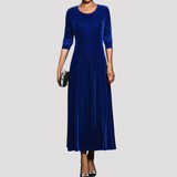 Long Sleeve Velvet Maxi Dress with Round Neck