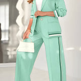 Sporty Tailored Co-Ord Set with Blazer and Wide-Leg Trousers