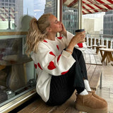 Red Heart Pattern Oversized Sweater