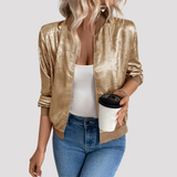 Women's Metallic Zip Up Bomber Jacket