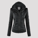Women's Hooded Faux Leather Jacket