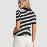 Striped V-Neck Knit Polo Top – Slim Fit Casual Shirt