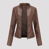 Slim Fit Faux Leather Jacket with Stand Collar