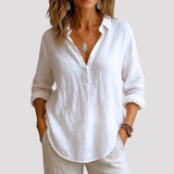 Women's Relaxed Fit V Neck Linen Shirt