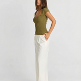 Ribbed Square Neck Top – Fitted Short Sleeve Knit