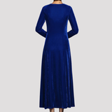 Long Sleeve Velvet Maxi Dress with Round Neck