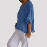 Women's Frill Trim Relaxed Fit Linen Shirt