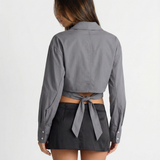 Cropped Tie Detail Shirt – Long Sleeve Structured Blouse