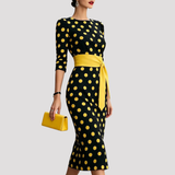 Women's Belted Polka Dot Midi Dress
