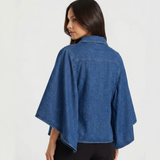 Oversized Denim Cape Shirt – Relaxed Fit Button Top