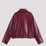 Women's Faux Leather Collared Bomber Jacket