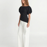 Puff Sleeve Knit Top – Elegant Fitted Short Sleeve Blouse