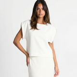 Structured Shoulder Knit Top – Elegant Relaxed Fit Tee