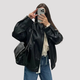 Women's Oversized Faux Leather Zip Up Bomber Jacket