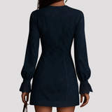 Embroidered Velvet Mini Dress with Zip Neck