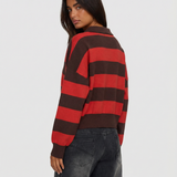 Striped Cropped Knit Sweater – Relaxed Fit Casual Pullover