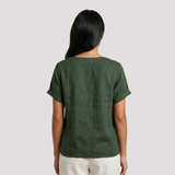 Women's Button Front Short Sleeve Linen Shirt