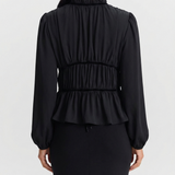 Pleated Waist Blouse – Sheer Long Sleeve Elegant Top