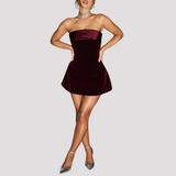 Strapless Velvet Mini Dress with Satin Trim