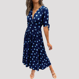 Women's V Neck Polka Dot Midi Dress