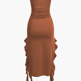 Strapless Fringe Hem Bodycon Midi Dress