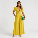 Women's Wide Leg Jumpsuit with Puff Sleeves – Tailored Formal Jumpsuit