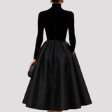 High Neck Velvet Midi Dress
