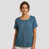 Women's Button Front Short Sleeve Linen Shirt
