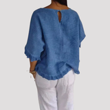 Women's Frill Trim Relaxed Fit Linen Shirt