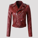 Women's Cropped Faux Leather Biker Jacket