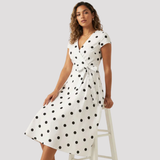 Women's Wrap Polka Dot Midi Dress
