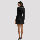 Square Neck Velvet Mini Dress with Crystal Trim
