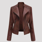 Women's Lace-Up Shoulder Faux Leather Biker Jacket
