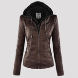 Women's Hooded Faux Leather Jacket