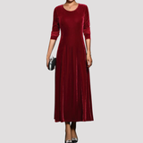 Long Sleeve Velvet Maxi Dress with Round Neck