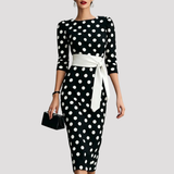 Women's Belted Polka Dot Midi Dress