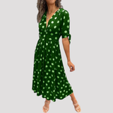 Women's V Neck Polka Dot Midi Dress