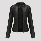 Slim Fit Faux Leather Jacket with Stand Collar