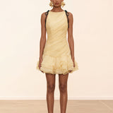 Laleh Ruffled Lace-Up Mini Dress In Yellow