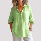 Women's Relaxed Fit V Neck Linen Shirt