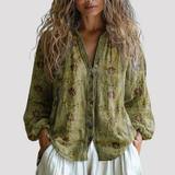 Women's Floral Button Front Linen Shirt