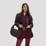 Women's Faux Leather Collared Bomber Jacket