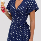 Women's Wrap Polka Dot Midi Dress