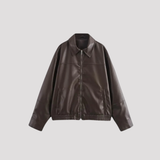 Women's Oversized Faux Leather Zip Up Bomber Jacket